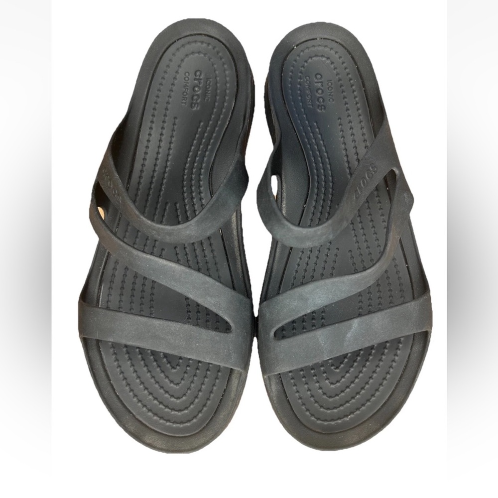 CROCS Iconic Comfort Swiftwater Strappy Slide Sandals Sz 8 Black Womens Sporty